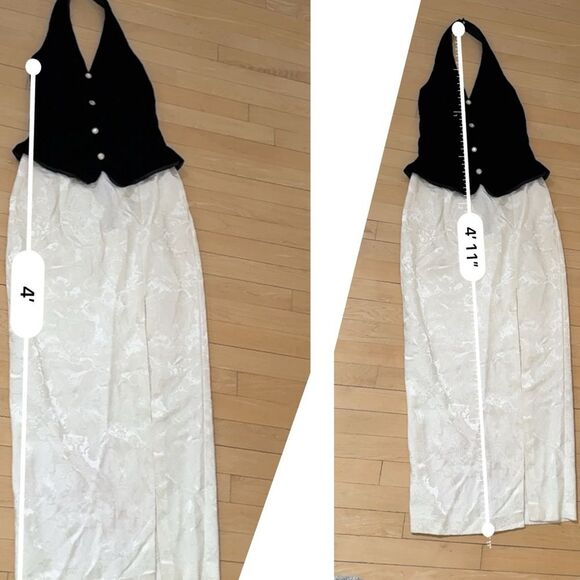 Jessica McClintock Gunne Sax Tuxedo Style Halter Dress in Cream and Black 9/10 N - Picture 3 of 16